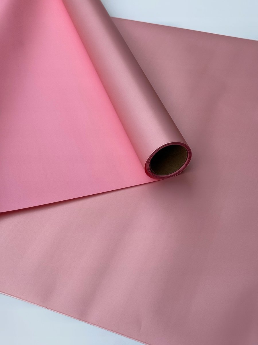 Papier Folia satynowy do pakowania 50cmX9m dwukolorowy Różowy + Proszek
