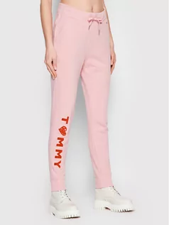 Spodnie sportowe damskie - Tommy Hilfiger Spodnie dresowe Logo WW0WW35483 Różowy Regular Fit - grafika 1