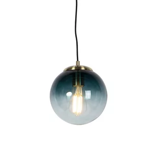 QAZQA Lampa wisząca w stylu art deco  mosiądz  szkło w kolorze oceanicznego błękitu 20 cm - Pallon - Lampy sufitowe - miniaturka - grafika 1