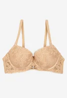Biustonosze - Ciemnobeżowy Koronkowy Biustonosz Typu Push Up z Regulowanymi Odpinanymi Ramiączkami Ilathwen - miniaturka - grafika 1