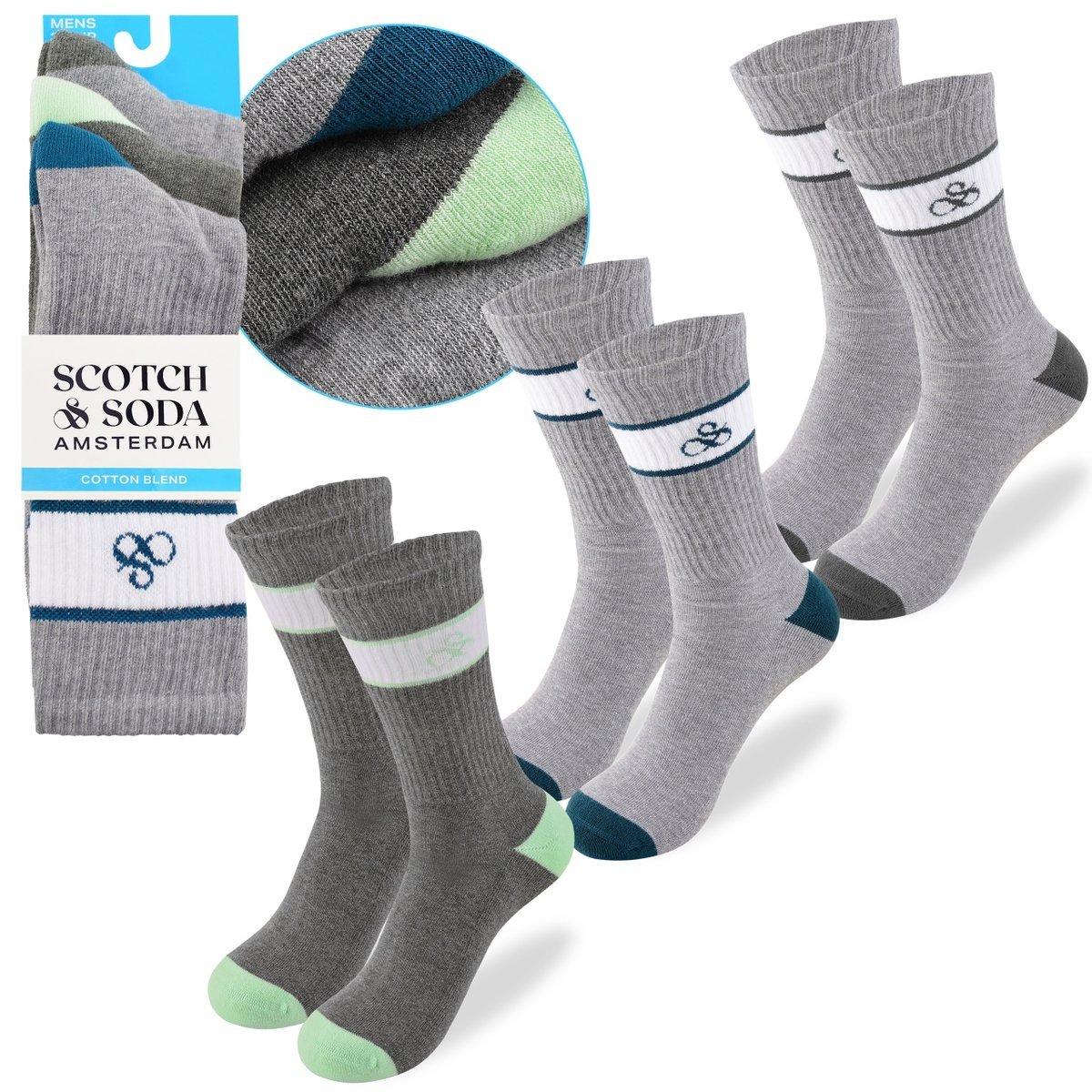 SCOTCH&SODA Skarpety Męskie Długie 3 Pary Bawełna Szare Kolor Mix Rozmiar 41-46