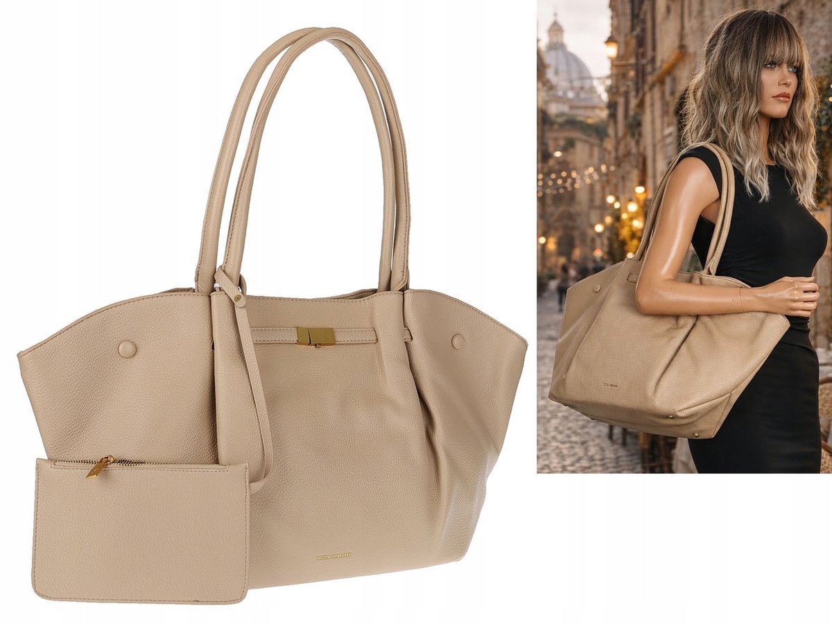 Regina Schrecker Torebka Damska Shopper na Ramię pojemna A4 RS5022 beżowa