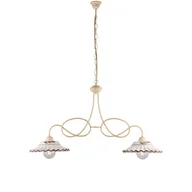 Lampy sufitowe - Żyrandol Bistrot z lakierowanego żelaza w kolorze kości słoniowej, dekor decapé, ceramiczne dyfuzory biało-brązowe Ø30 cm, 2 światła, 98x30 cm - miniaturka - grafika 1