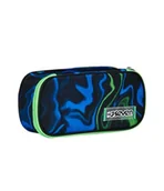 Piórniki - Seven Piórnik szkolny okrągły Plus, niebieski, Uneven Lines, owalna torba z wewnętrzną kieszenią i elastycznymi uchwytami na długopisy, akcesoria do plecaka, podstawowe, średnie, wyższe, chłopiec, - miniaturka - grafika 1