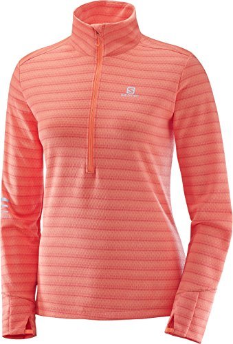 Salomon Damska koszulka do biegania z długim rękawem Lightning HZ, syntetyczna tkanina mieszana, korale (Fluo Coral/Beet Red), rozmiar: XS