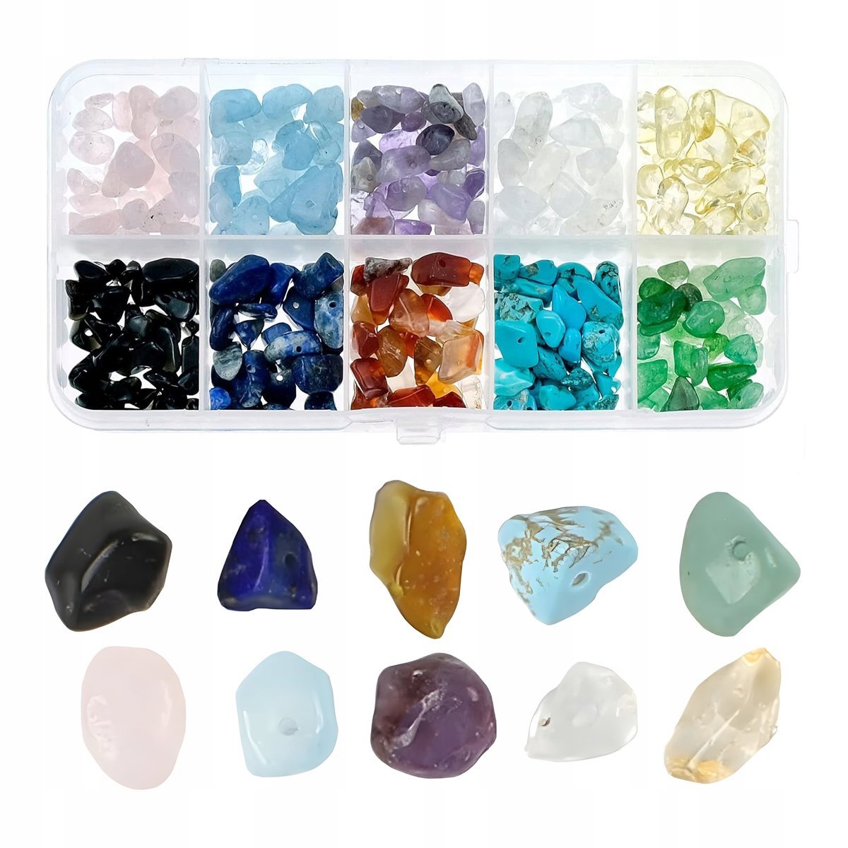 Zestaw koralików z naturalnych kamieni do robienia bransoletek 300 szt.