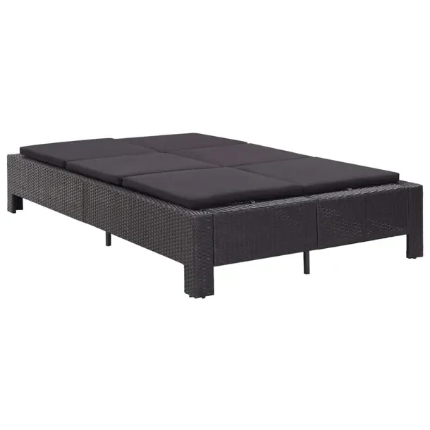 Leżak 2-osobowy polirattanowy czarny 220 x 130 x 35 cm z poduszkami