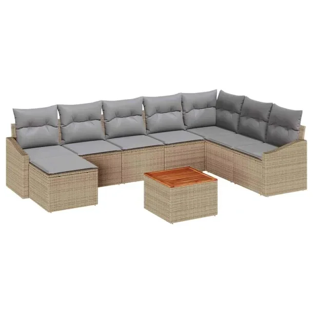 Zestaw Kanapowy Ogrodowy, 9-elementowy, Beżowy, Stal, Rattan