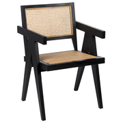 Krzesła - Krzesło drewniane z plecionką rattanową jasne drewno z czarnym WESTBROOK - miniaturka - grafika 1