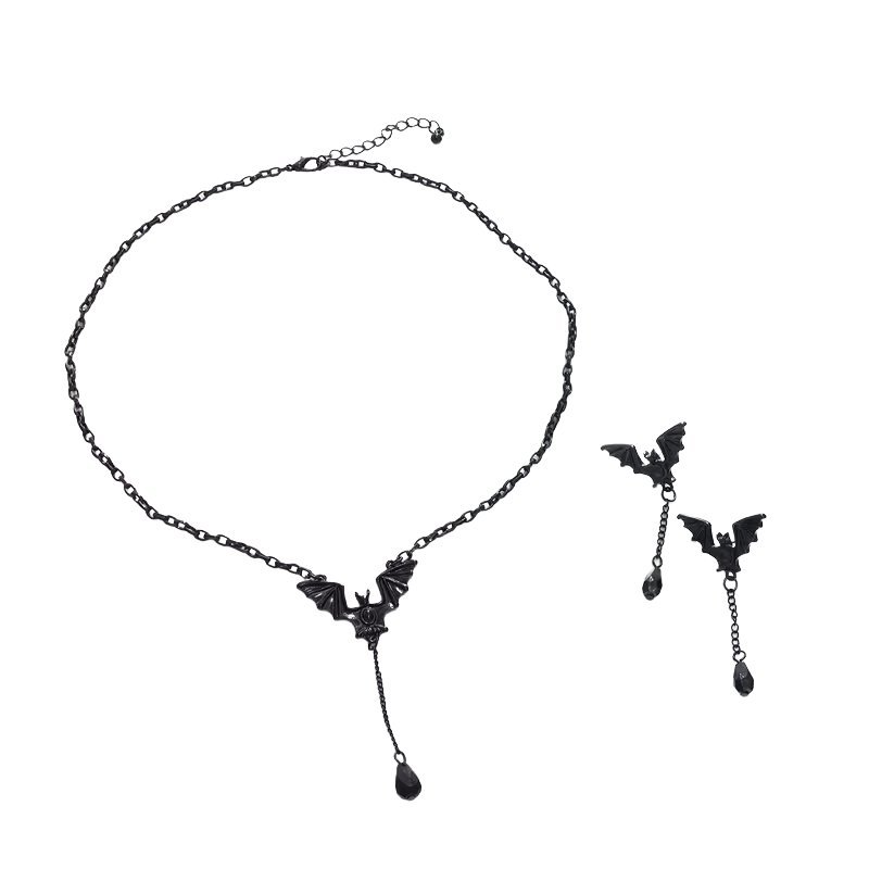 Zestaw Naszyjnik i Kolczyki z Nietoperzami Kolor Czarny