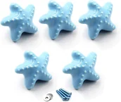 Zawiasy, okucia i inne akcesoria - (W zestawie 5 śrub) Niebieska gałka do szuflady, ceramiczne gałki do szafek, uchwyt do szuflad komody w kształcie rozgwiazdy dla dzieci - miniaturka - grafika 1