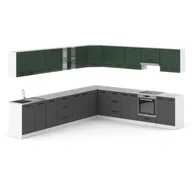 Meble kuchenne - Kuchnia modułowa 6.8m nowoczesna narożna biała butelkowa zieleń szary mat - miniaturka - grafika 1