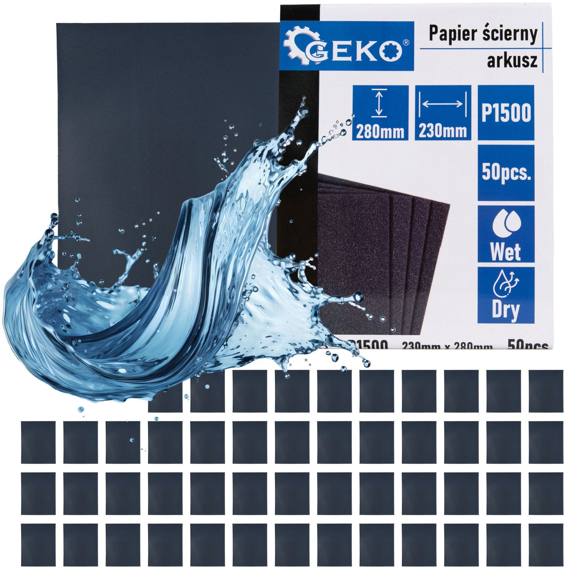 Geko Papier ścierny wodny – arkusz 230x280mm P1500 50/1000