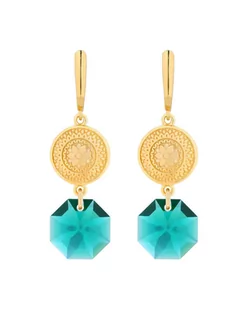 Złote długie kolczyki z medalionami i kryształami SWAROVSKI® CRYSTAL - Kolczyki - miniaturka - grafika 1