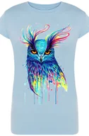 Koszulki i topy damskie - Kolorowa Sowa Piękny T-shirt Damski Modny Rozm.L - miniaturka - grafika 1
