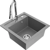 Zlewozmywaki z baterią - Mexen Vito zlewozmywak granitowy 1-komorowy z baterią kuchenną Elia, szary - 6503-71-670101-00 - miniaturka - grafika 1
