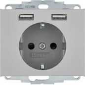 Gniazdka elektryczne - Berker Gniazdo z/u Schuko z ładowarką USB Berker Gniazdo K.5, stal szlachetna - miniaturka - grafika 1