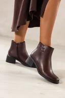 Botki damskie - Bordowe botki damskie Sergio Leone na szerokim klocku ozdobne paski z nitami YG74724 - miniaturka - grafika 1