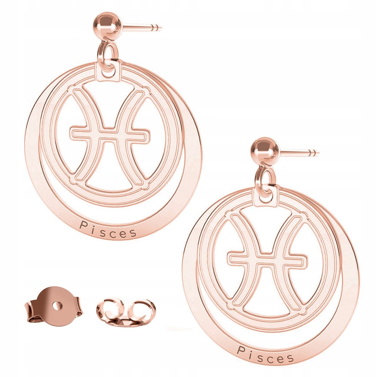Kolczyki Znak Zodiaku Ryby różowe złoto 925