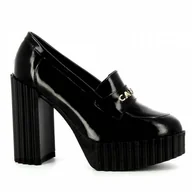 Mokasyny damskie - Czarne mokasyny na wysokiej platformie CARINII - Carinii - miniaturka - grafika 1