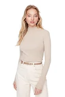 Bluzki damskie - TRENDYOL Damski wysoki kołnierz, jednokolorowy, podkreślająca figurę, bluzka, T-shirt, Beige, XS - miniaturka - grafika 1
