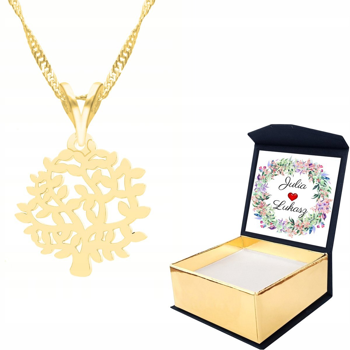 Naszyjnik złoty 925 Ażurowe Drzewo + WŁASNY NADRUK