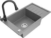 Zlewozmywaki z baterią - Mexen Elias zlewozmywak granitowy 1-komorowy z ociekaczem i baterią kuchenną Elia, szary - 6511-71-670101-70 - miniaturka - grafika 1