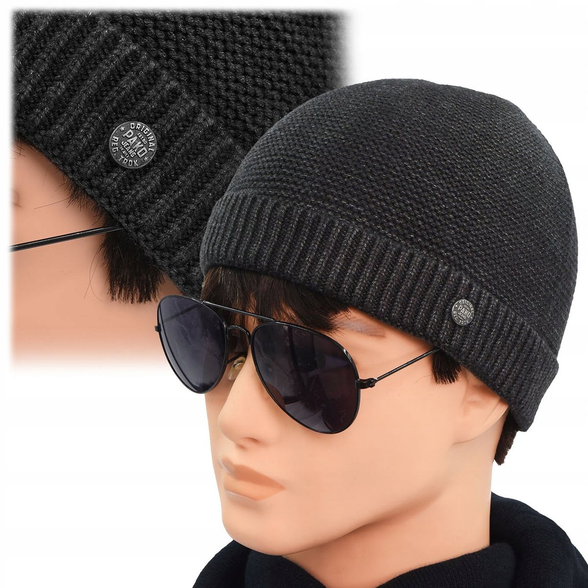 CZAPKA męska DOKERKA Jesienna Zimowa GRAFITOWA Wygodna Pako Jeans