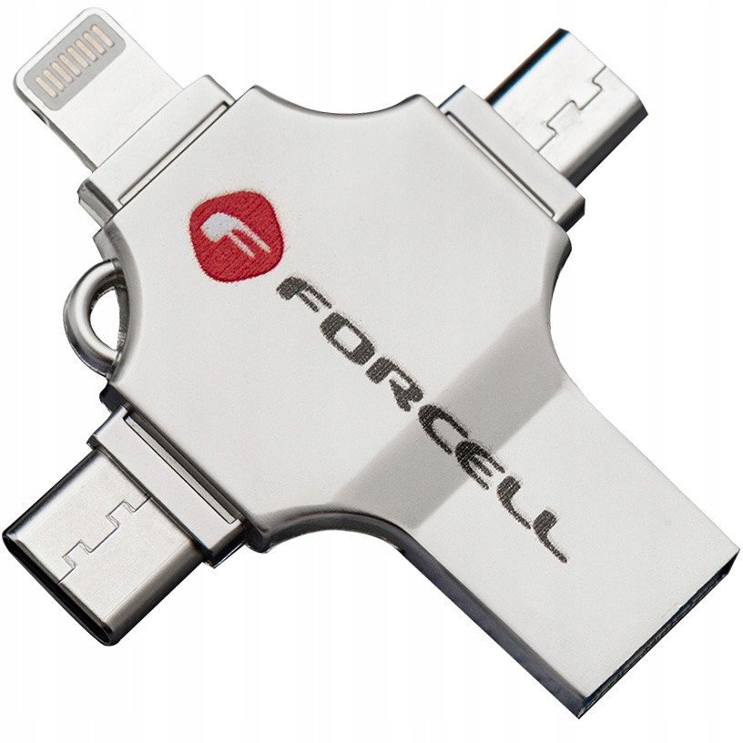 Pendrive 16GB USB 3.2 Gen 1 USB A / USB C / Lightning / Micro USB Forcell F-Data Metal Quad srebrny