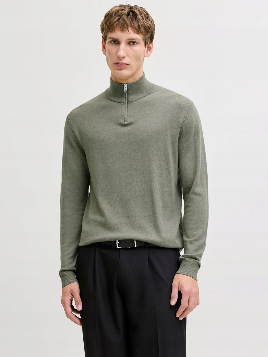 JACK&JONES MĘSKI SWETER ZIELONY Z PÓŁGOLFEM M 12FA