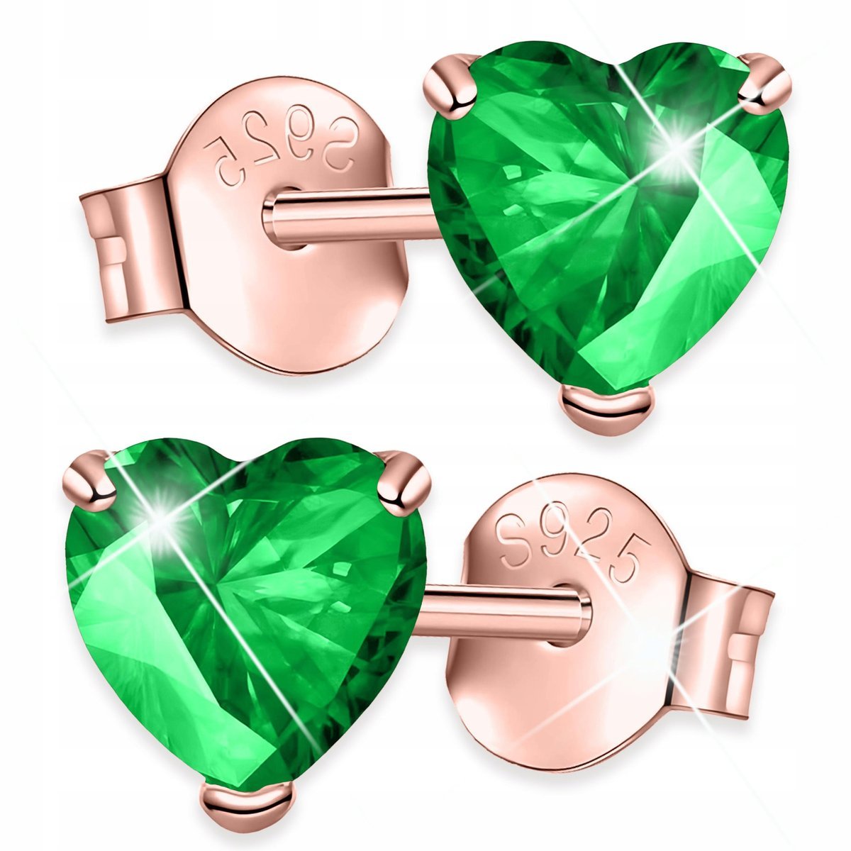 Kolczyki Pozłacane Zielone Kryształowe Serca Zielona Cyrkonia SREBRO 925