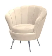 Krzesła - Fotel tapicerowany SHELL, fotel w tkaninie welurowej, fotel relaksacyjny w kolorze: beżowy, krzesło do jadalni z metalowymi nogami w kolorze: srebrny - miniaturka - grafika 1