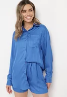 Komplety damskie - Granatowy Komplet 2-częściowy z Koszulą i Szortami Adelise - miniaturka - grafika 1