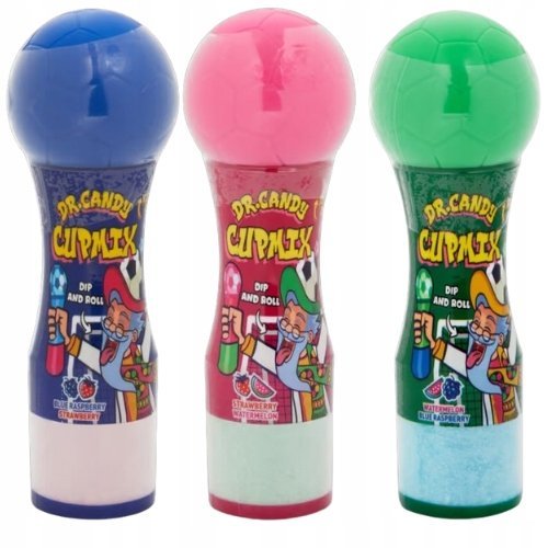 Dr.Candy Cupmix Rolka z płynnym cukierkiem i proszkiem Lizaki 3x52g 3 smaki