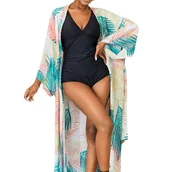 Bluzki damskie - Pareo długa narzutka plażowa tunika z paskiem - miniaturka - grafika 1