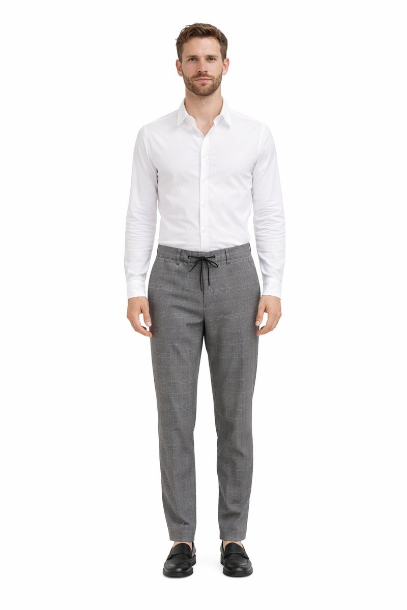 BOSS SPODNIE ELEGANCKIE W KRATKĘ Z PASKIEM SZARE 50 I3A