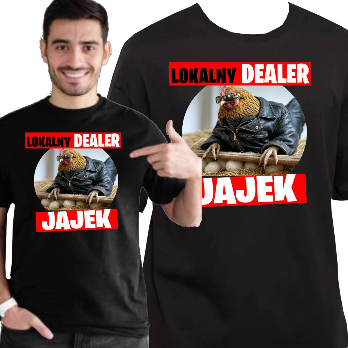 ŚMIESZNA KOSZULKA LOKALNY DEALER JAJEK DLA HODOWCY KUR XL 3449 CZARNA