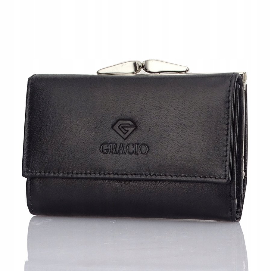 Portfel SKÓRZANY GRACIO mały DAMSKI RFiD Czarny