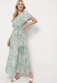 Sukienki - Jasnozielona Długa Sukienka z Wiskozy z Kopertową Górą i Geometrycznym Wzorem Amareth - miniaturka - grafika 1