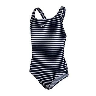 Stroje kąpielowe - Speedo dziewczęcy strój kąpielowy Essential Endurance+ Medalista 2020 Paski granatowe/białe 22 (4-5 Years) 812516 - grafika 1