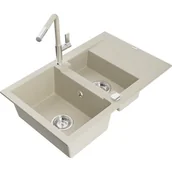 Zlewozmywaki z baterią - Mexen Gaspar zlewozmywak granitowy 1,5-komorowy z ociekaczem i baterią kuchenną Flora, beżowy - miniaturka - grafika 1