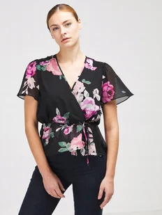 GUESS BLUZKA CZARNA KWIATY MARSZCZENIA L 1Z4E1_A* - Bluzki damskie - miniaturka - grafika 1