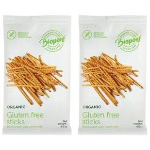 Biopont Paluszki lekko solone bezglutenowe Zestaw 2 x 45 g Bio - słodycze lub przekąska - Paluszki Biopont Paluszki lekko solone bezglutenowe Zestaw 2 x 45 g Bio - słodycze lub przekąska - Paluszki - miniaturka - grafika 1