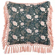 Poduszki dekoracyjne - Poduszka dekoracyjna welurowa w kwiaty z frędzlami 45 x 45 cm niebiesko-różowa PARROTIA - miniaturka - grafika 1