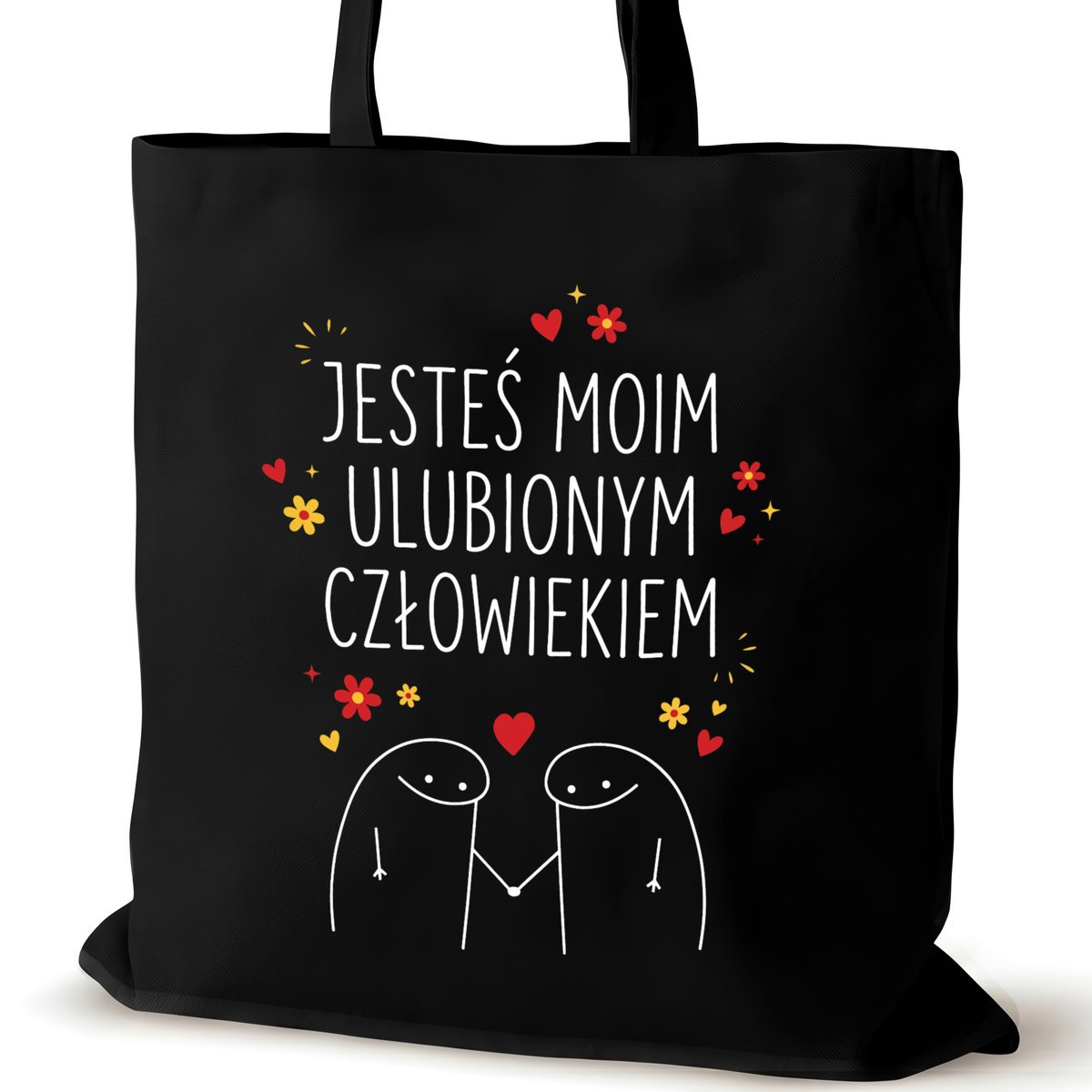 Czarna torba bawełniana dla VIRAL na ramię napisem pracy śmieszna