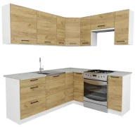 Meble kuchenne - Narożny zestaw mebli kuchennych dąb craft - Hemi - miniaturka - grafika 1