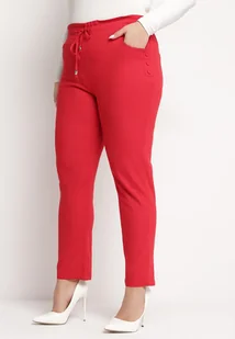 Czerwone Spodnie z Troczkiem i Wysokim Stanem z Kieszeniami Cantilla - Spodnie damskie - miniaturka - grafika 1