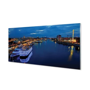 Panel szklany Statek morze miasto nocą 120x60 cm - Dekoracje domu - miniaturka - grafika 1