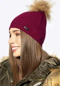 Czapki damskie - Damska czapka o gęstym splocie z pomponem bordowa - Wittchen - miniaturka - grafika 1