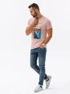 Koszulki męskie - T-shirt męski z nadrukiem - różowy V15B S1434 - grafika 1
